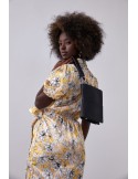 Floral print wrap dress with a collar, yellow FG638 - Online store - Boutique